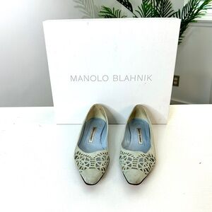 Manolo Blahnik Cream Flats with Cutout Design